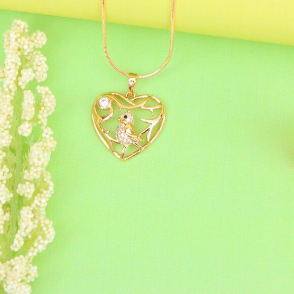 "Heart Shaped Rose Gold Pendant with Bird and Branch Design, XPPT1297 - Picture 6 of 12